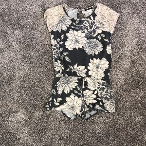 Cream & light gray romper